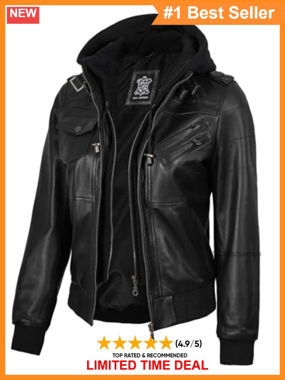 Real Lambskin Hooded Leather Jacket Detachable Hood Bomber